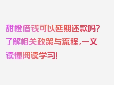 甜橙借钱可以延期还款吗?了解相关政策与流程,一文读懂阅读学习！