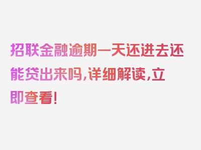 招联金融逾期一天还进去还能贷出来吗，详细解读，立即查看！