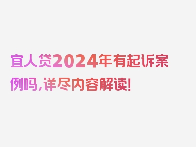 宜人贷2024年有起诉案例吗，详尽内容解读！