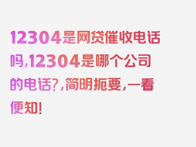 12304是网贷催收电话吗,12304是哪个公司的电话?，简明扼要，一看便知！