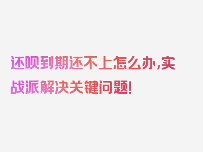 还呗到期还不上怎么办,实战派解决关键问题！