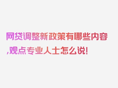 网贷调整新政策有哪些内容，观点专业人士怎么说！