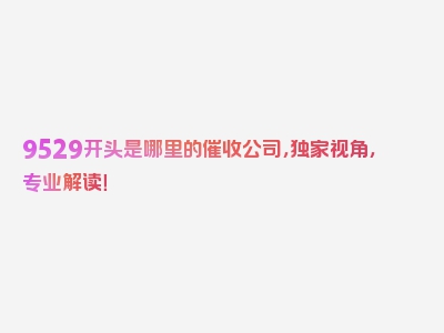 9529开头是哪里的催收公司，独家视角，专业解读！