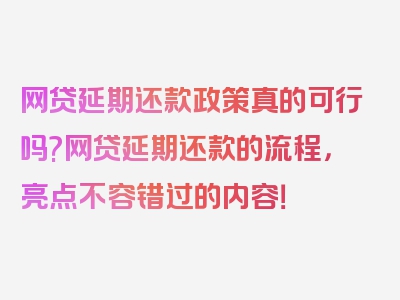 网贷延期还款政策真的可行吗?网贷延期还款的流程，亮点不容错过的内容！