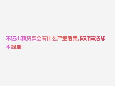 不还小额贷款会有什么严重后果，简评简洁却不简单！