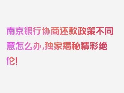 南京银行协商还款政策不同意怎么办,独家揭秘精彩绝伦！