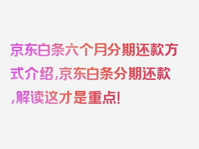 京东白条六个月分期还款方式介绍,京东白条分期还款，解读这才是重点！