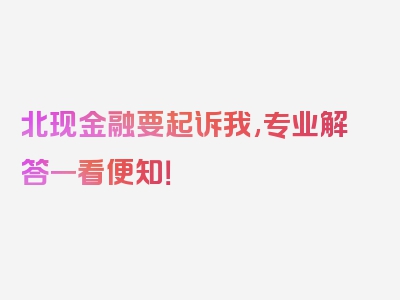 北现金融要起诉我,专业解答一看便知！