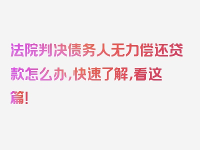 法院判决债务人无力偿还贷款怎么办，快速了解，看这篇！