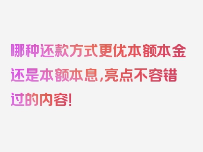 哪种还款方式更优本额本金还是本额本息，亮点不容错过的内容！