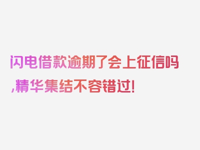 闪电借款逾期了会上征信吗,精华集结不容错过！