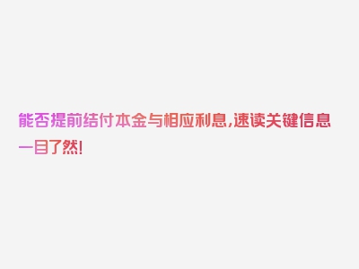 能否提前结付本金与相应利息，速读关键信息一目了然！