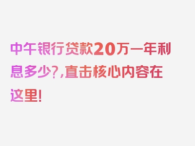 中午银行贷款20万一年利息多少?，直击核心内容在这里！