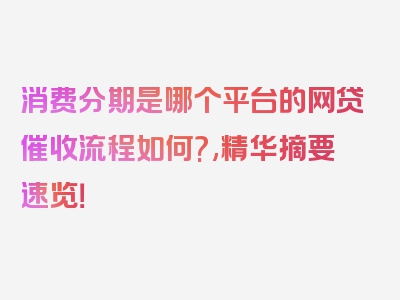 消费分期是哪个平台的网贷催收流程如何?,精华摘要速览！