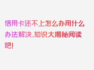 信用卡还不上怎么办用什么办法解决,知识大揭秘阅读吧！