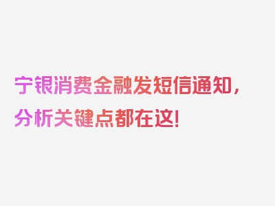 宁银消费金融发短信通知，分析关键点都在这！