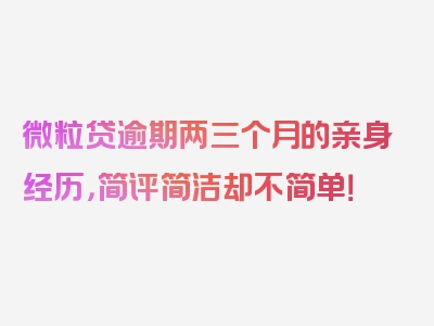 微粒贷逾期两三个月的亲身经历，简评简洁却不简单！