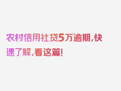 农村信用社贷5万逾期，快速了解，看这篇！