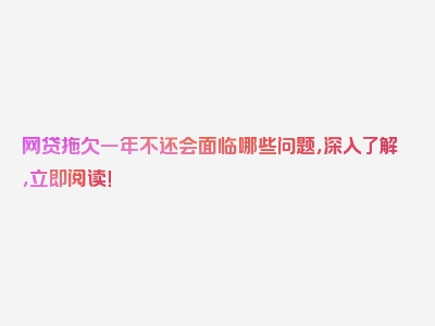 网贷拖欠一年不还会面临哪些问题，深入了解，立即阅读！