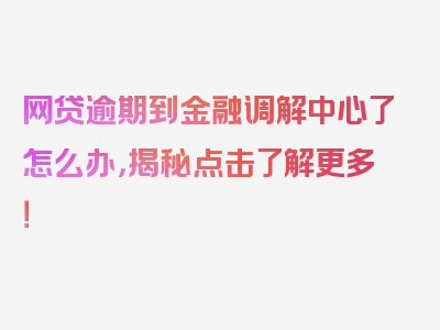 网贷逾期到金融调解中心了怎么办，揭秘点击了解更多！