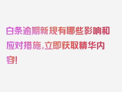 白条逾期新规有哪些影响和应对措施,立即获取精华内容！