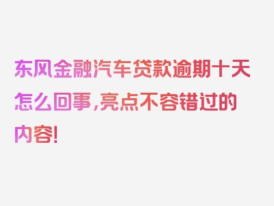 东风金融汽车贷款逾期十天怎么回事，亮点不容错过的内容！