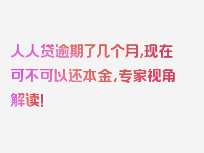 人人贷逾期了几个月,现在可不可以还本金，专家视角解读！