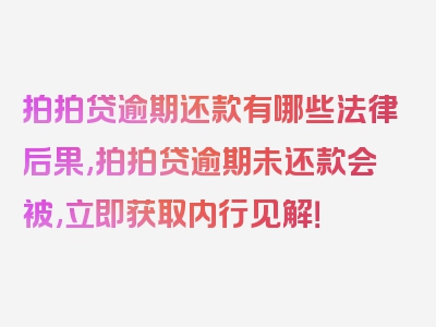 拍拍贷逾期还款有哪些法律后果,拍拍贷逾期未还款会被,立即获取内行见解！