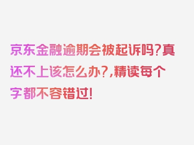 京东金融逾期会被起诉吗?真还不上该怎么办?，精读每个字都不容错过！