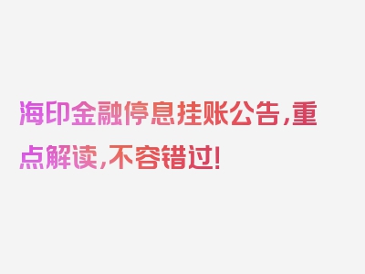 海印金融停息挂账公告，重点解读，不容错过！