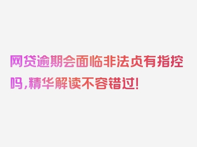 网贷逾期会面临非法占有指控吗，精华解读不容错过！