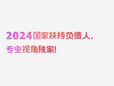 2024国家扶持负债人,专业视角独家！