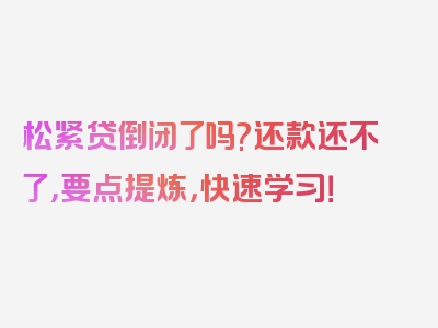 松紧贷倒闭了吗?还款还不了，要点提炼，快速学习！