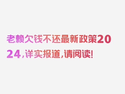 老赖欠钱不还最新政策2024，详实报道，请阅读！