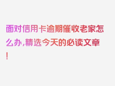 面对信用卡逾期催收老家怎么办，精选今天的必读文章！