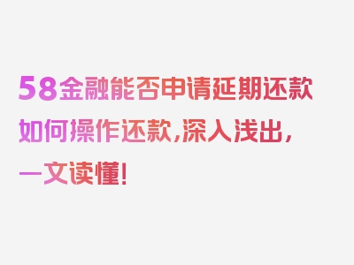 58金融能否申请延期还款如何操作还款，深入浅出，一文读懂！