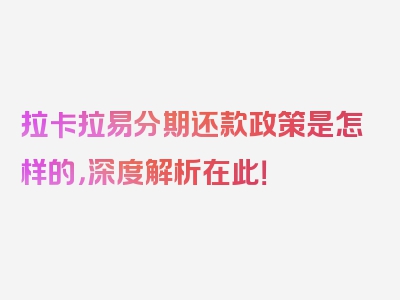 拉卡拉易分期还款政策是怎样的，深度解析在此！