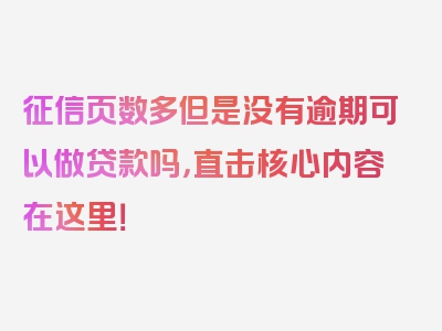 征信页数多但是没有逾期可以做贷款吗，直击核心内容在这里！