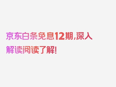 京东白条免息12期,深入解读阅读了解！