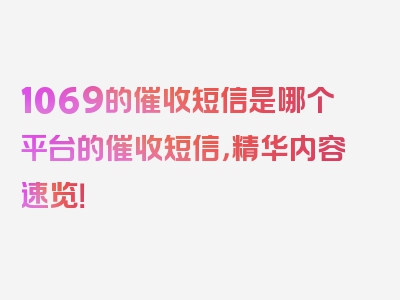 1069的催收短信是哪个平台的催收短信，精华内容速览！