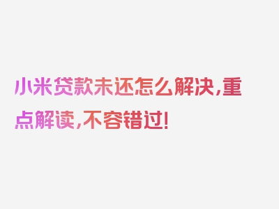 小米贷款未还怎么解决，重点解读，不容错过！