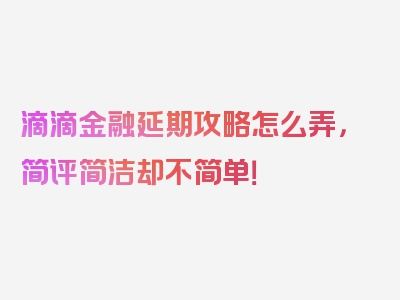 滴滴金融延期攻略怎么弄，简评简洁却不简单！