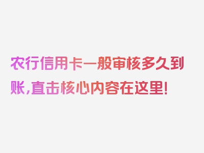 农行信用卡一般审核多久到账，直击核心内容在这里！