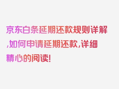 京东白条延期还款规则详解,如何申请延期还款,详细精心的阅读！