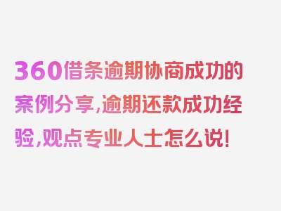 360借条逾期协商成功的案例分享,逾期还款成功经验，观点专业人士怎么说！