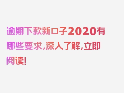 逾期下款新口子2020有哪些要求，深入了解，立即阅读！