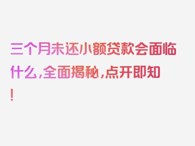 三个月未还小额贷款会面临什么，全面揭秘，点开即知！