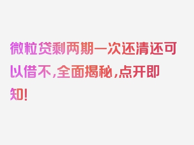 微粒贷剩两期一次还清还可以借不，全面揭秘，点开即知！