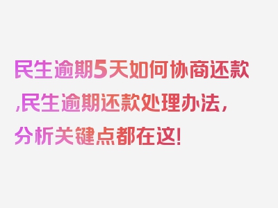 民生逾期5天如何协商还款,民生逾期还款处理办法，分析关键点都在这！