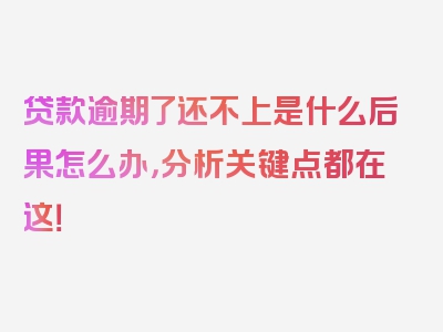 贷款逾期了还不上是什么后果怎么办，分析关键点都在这！